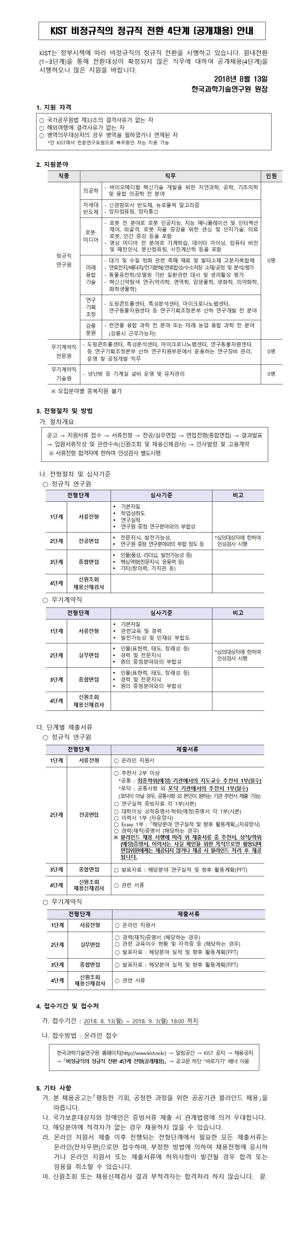 비정규직의 정규직 전환 4단계 (공개채용) 안내에 관한 내용입니다. 자세한 사항은 맨 아래 온라인 지원서 바로가기 링크를 통해 확인하세요.