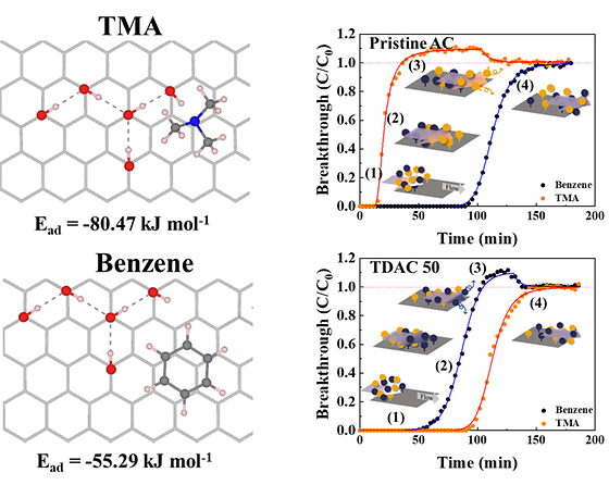 DFT calculation result and nitrogen-containing odorous compound selectivity of heat-dried activated carbon